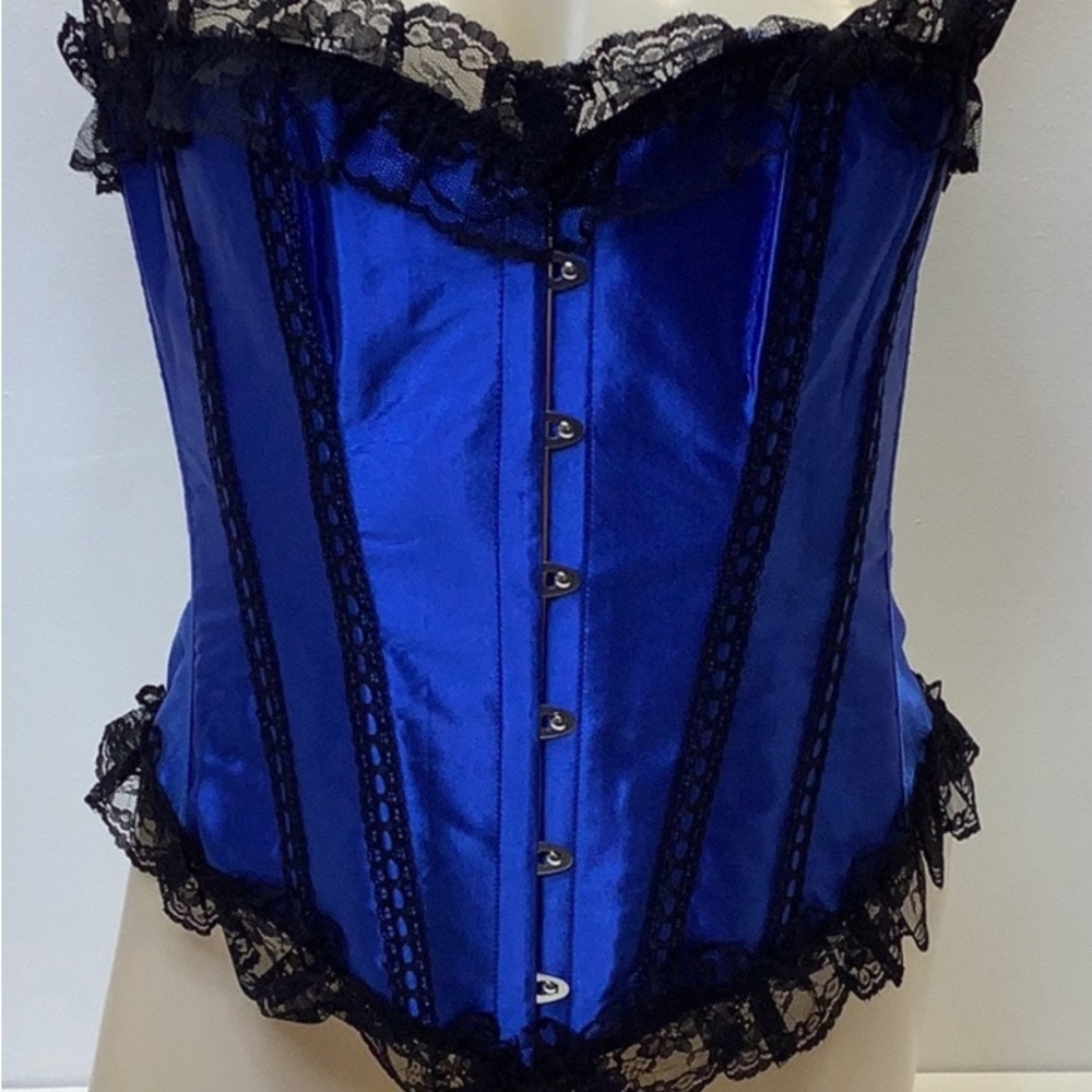 Blue Satin and Lace Corset w/ Thong